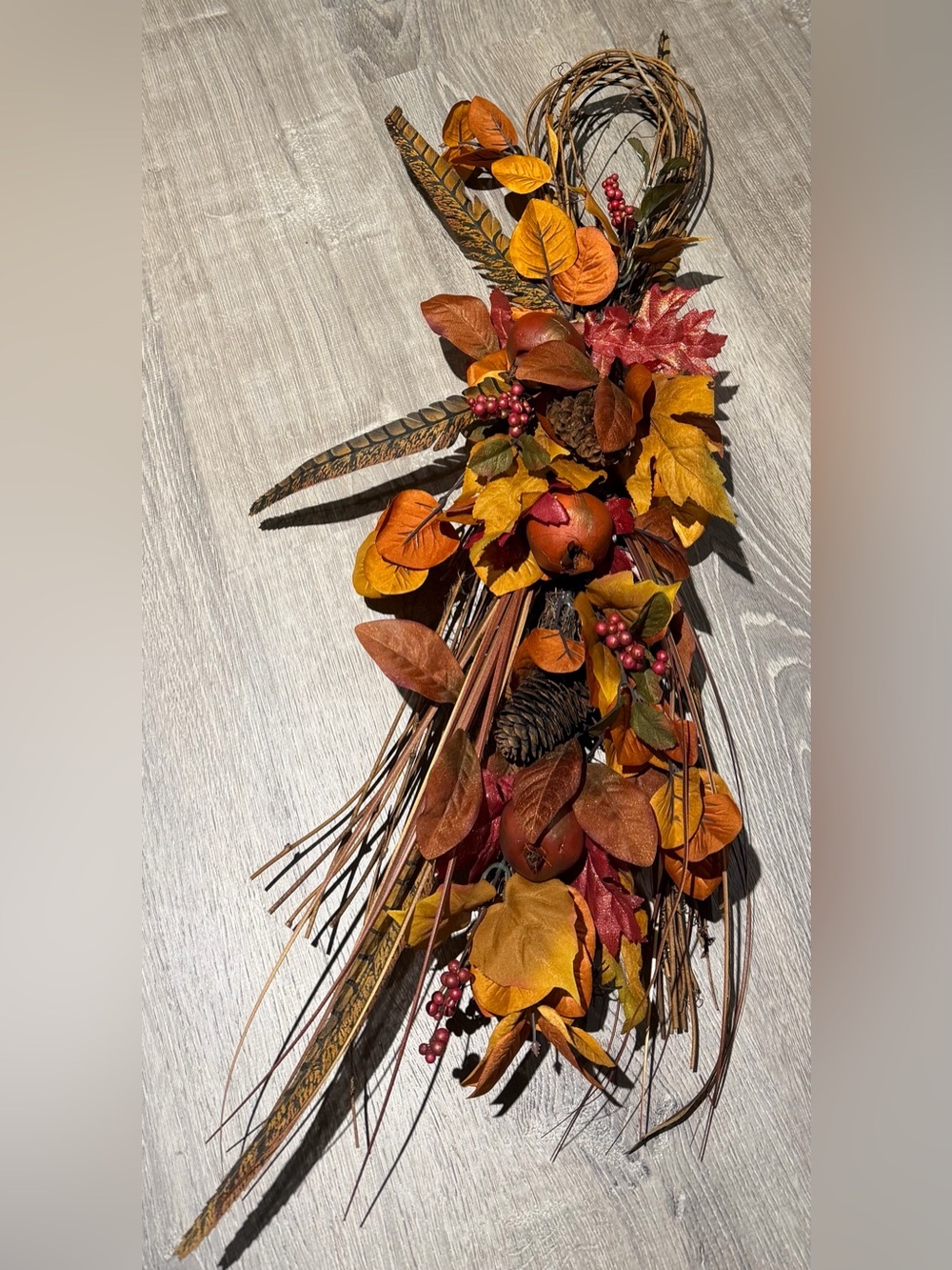 Fall Autumn Wall Decor Swag 30” Rustic Harvest Leaves Berries Pinecones NWOT